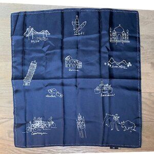 Silk travel-themed scarf